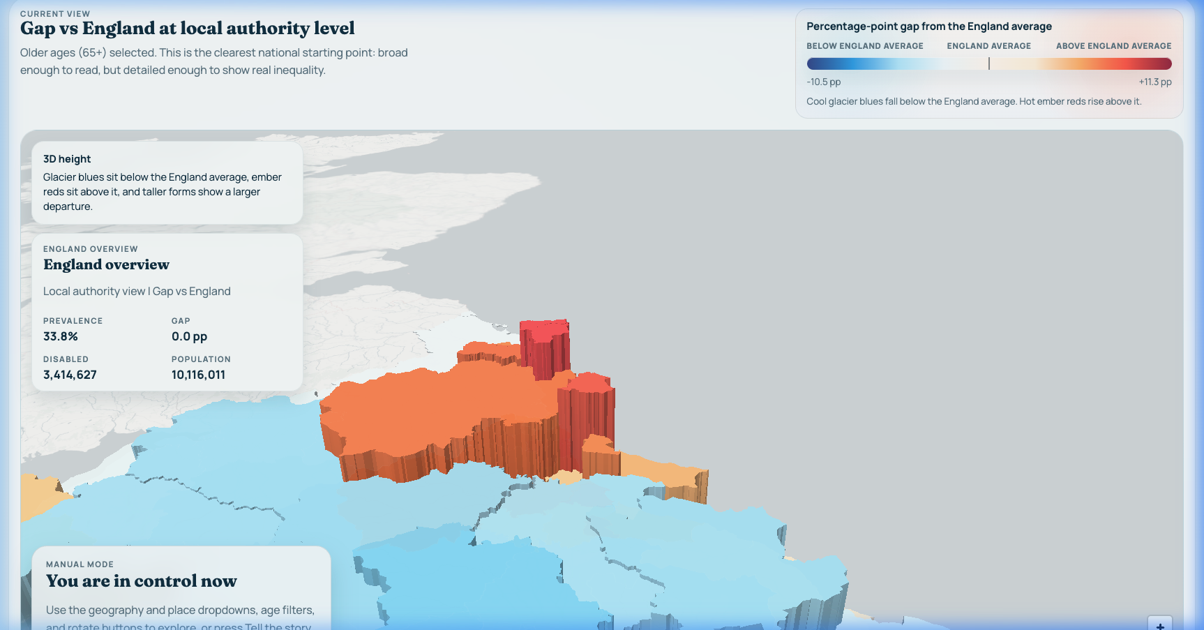 3D visualization of inequality islands from the Census 2021 dashboard