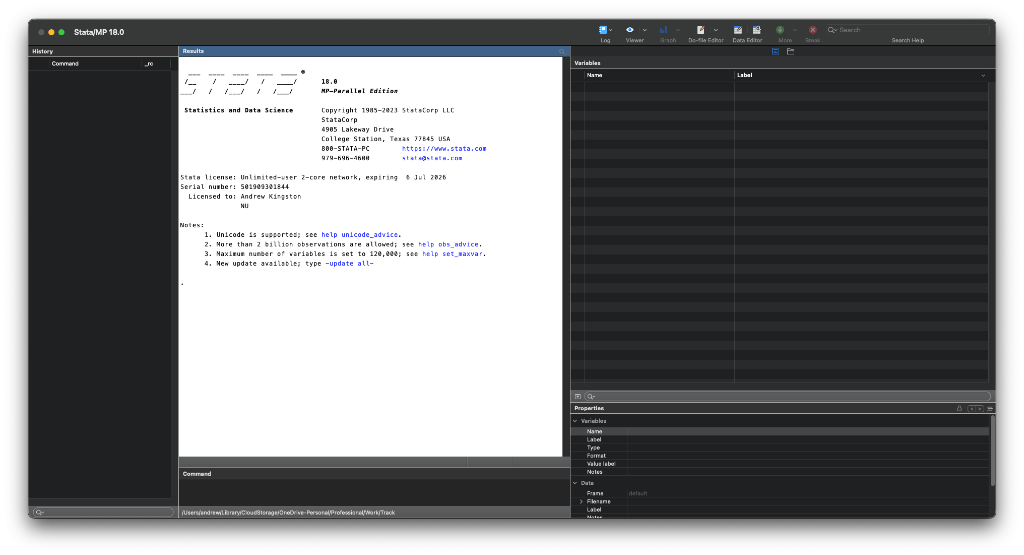 Stata 18 MP Graphical User Interface on MacOS